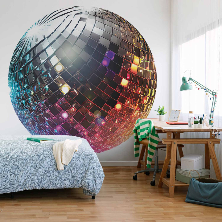 Ronde fotobehang - Silver disco ball