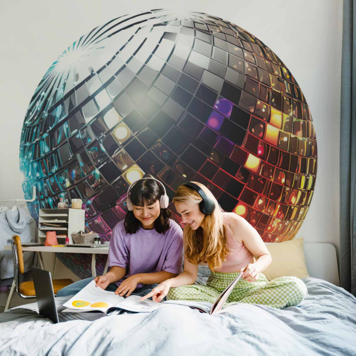 Ronde fotobehang - Silver disco ball