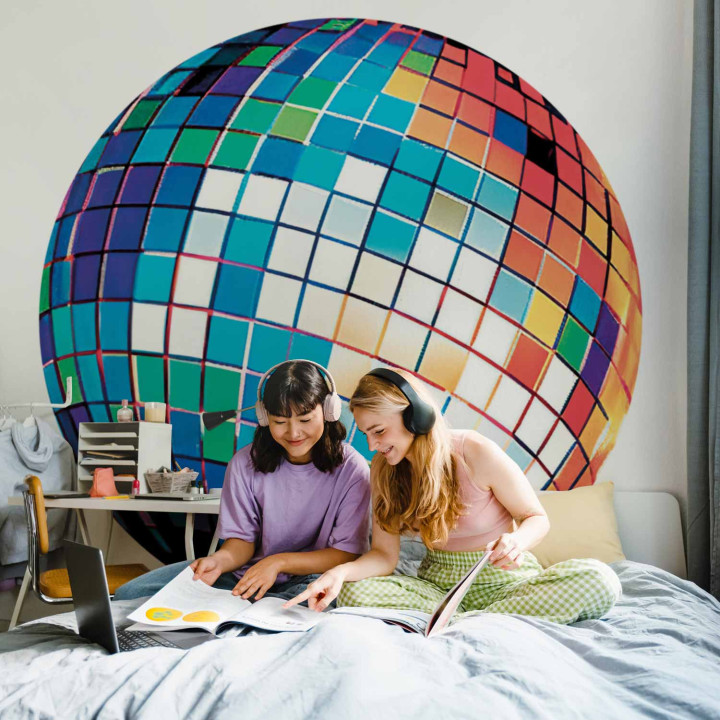 Ronde fotobehang - Blue disco ball