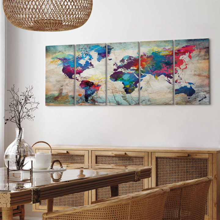 Schilderij - World Map: Cracked Wall