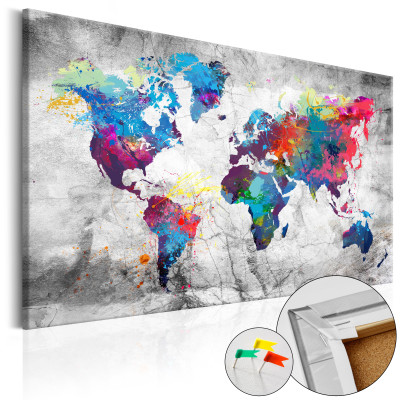 Tableau sur liège - World Map: Grey Style