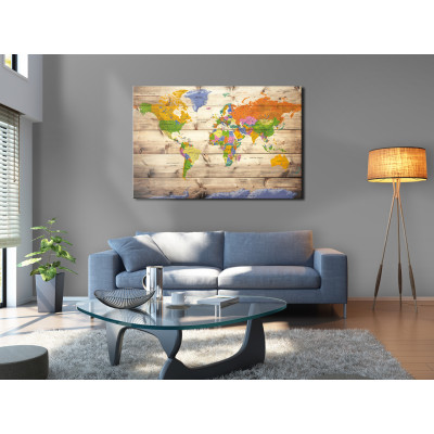 Tableau sur liège - Map on wood: Colourful Travels