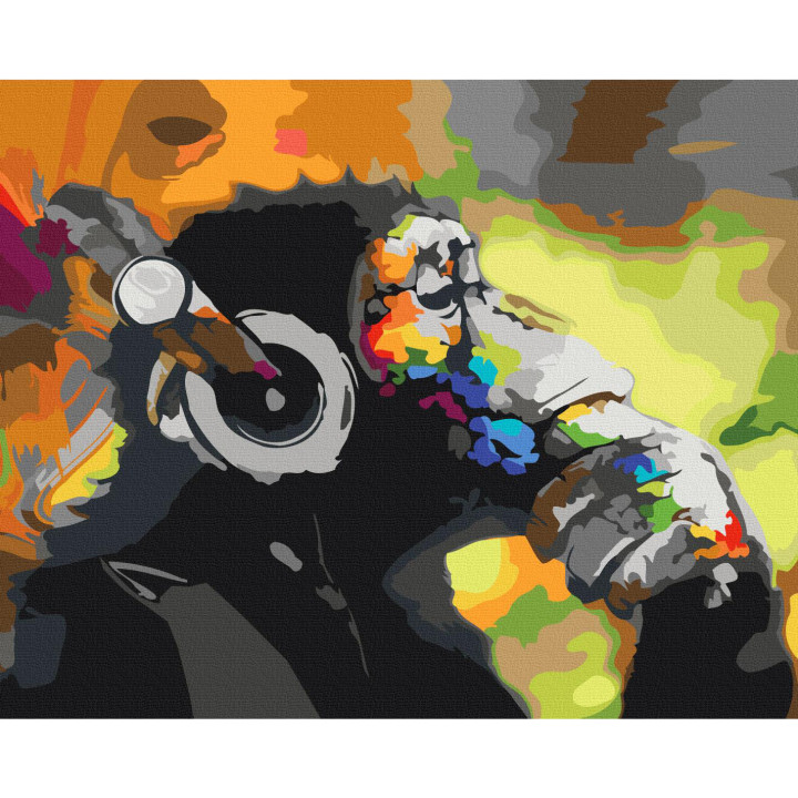 Malen nach Zahlen auf Leinwand - Monkey In Headphones (Multi Colour)