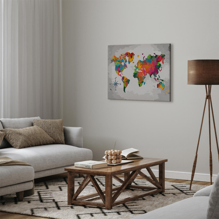 Paint-by-numbers design - World Map (Compass Rose)