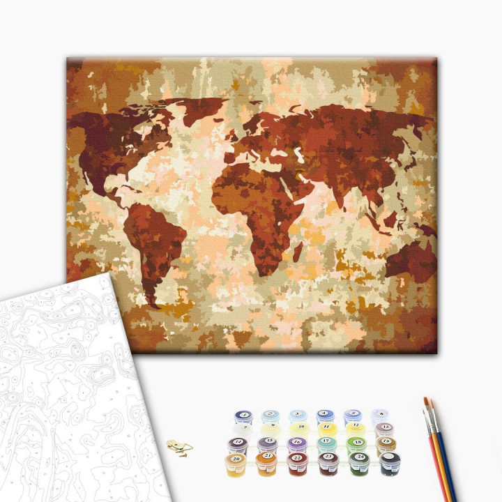 Paint-by-numbers design - World Map (Earth Colours)
