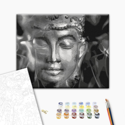 Malen nach Zahlen auf Leinwand - Buddha in Black and White