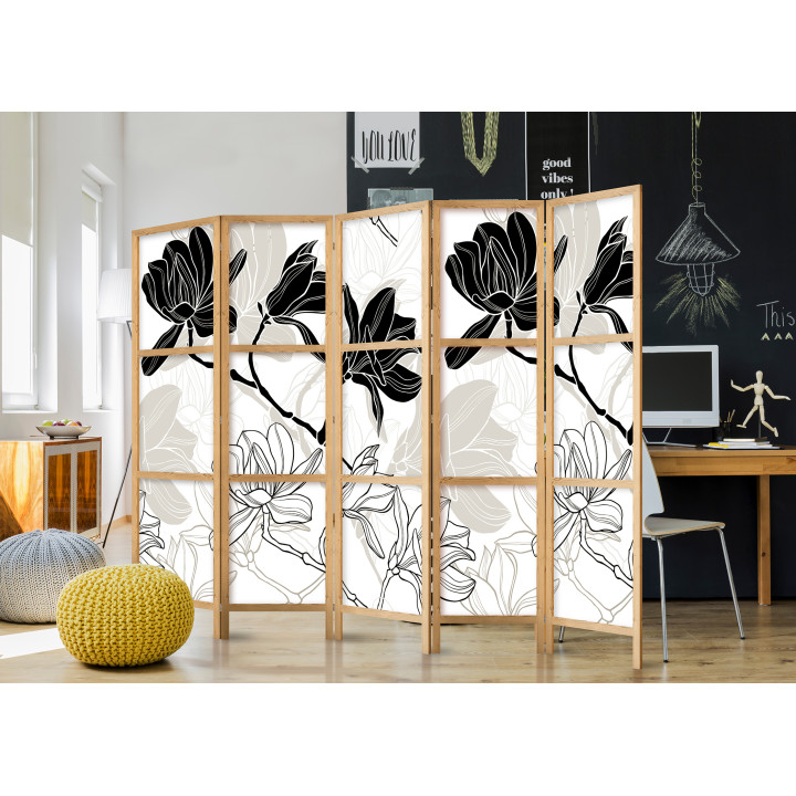 Japanese room divider - Black and White Flowers II