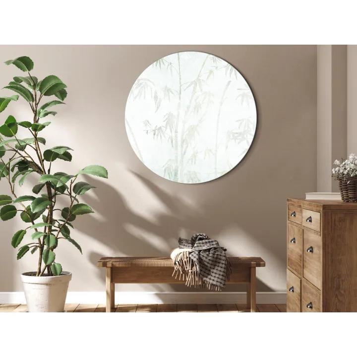 Round wall picture - Bamboo forest - Delicate bamboo jungle in pastel colors of celadon and green on a light background